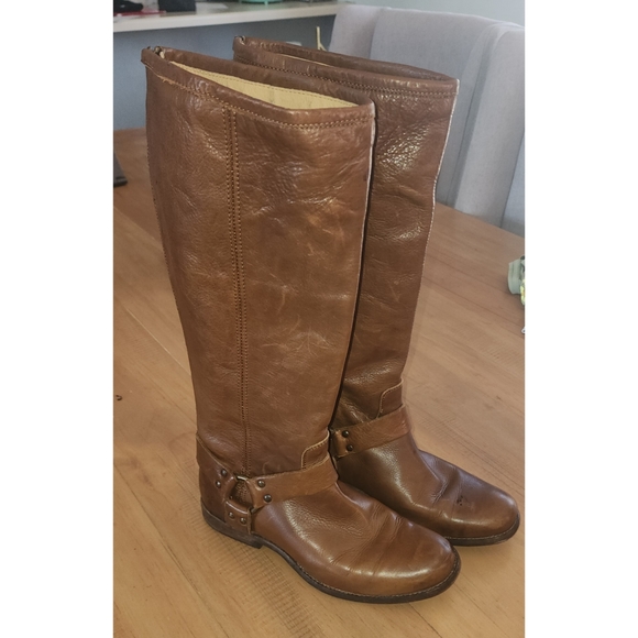 Frye Phillips Harness Tall Brown Boots - Picture 1 of 9